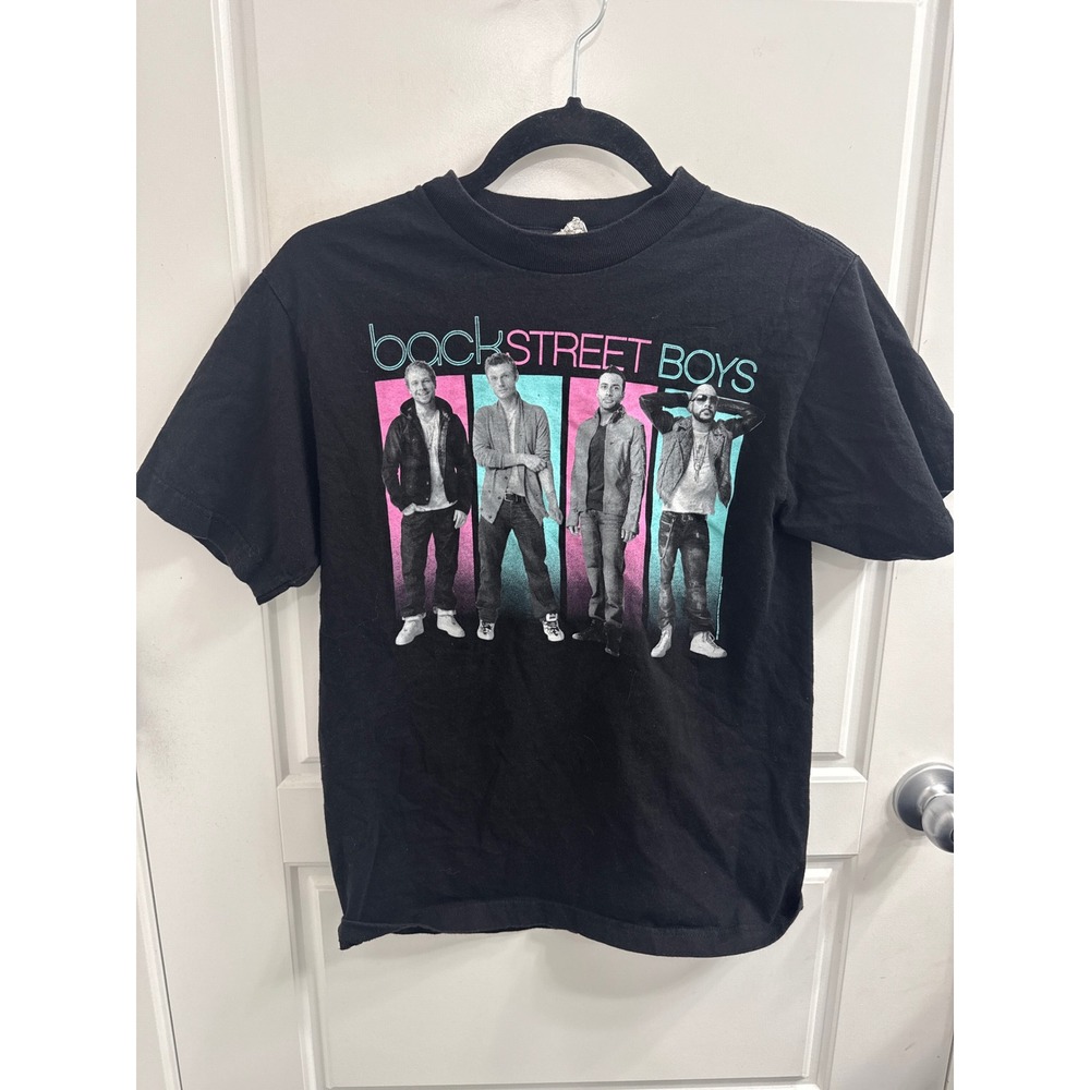 Backstreet Boys Graphic T-Shirt Black Pink Teal Band Tee Womens Small
